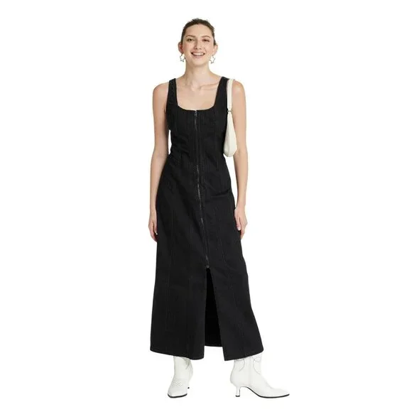 NWT Universal Thread Womens Denim Tailored Corset Midi Dress 91829603 Black 4 - Picture 3 of 8